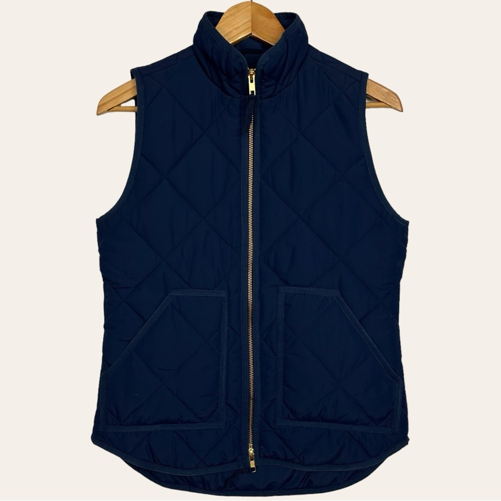 J.Crew Preppy Diamond Quilted Zip Up Mock Neck Preppy Puffer Vest Navy Blue XXS - Picture 5 of 13